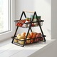 Raft organizator cu 2 nivele, maner din lemn, negru, 22x14x23, 5 cm