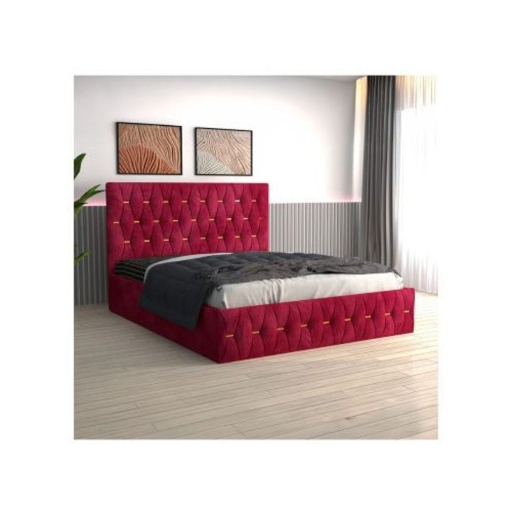 Pat Eric Visiniu Tapitat AmzMob cu Saltea Ortopedica 140x200cm