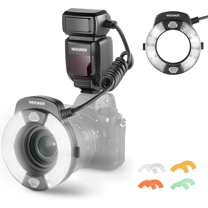 Lentilă Macro NEEWER RF1-N Flash Inel 76W GN15 5600K Sincronizare perdea