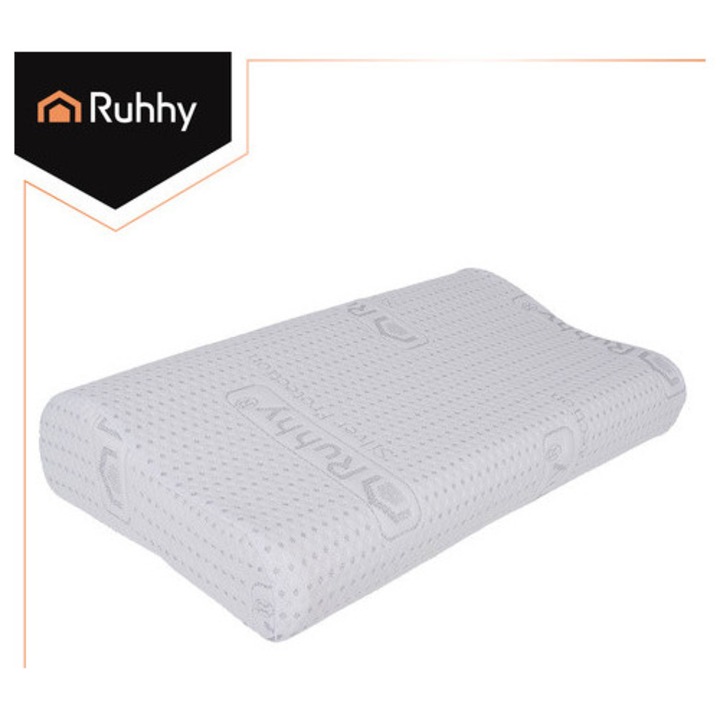 Perna ortopedica Ruhhy, cu spuma cu memorie, suport ergonomic pentru gat, husa antibacteriana cu ioni de argint, 49 × 30 × 9, 5 cm