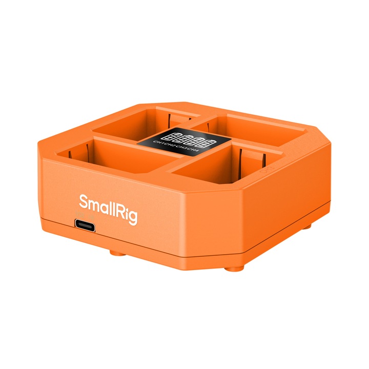 Incarcator profesional baterii, SmallRig 4839, pentru Sony NP-FZ100, 60 W, 4 sloturi, USB-C, Indicator LED, Portocaliu