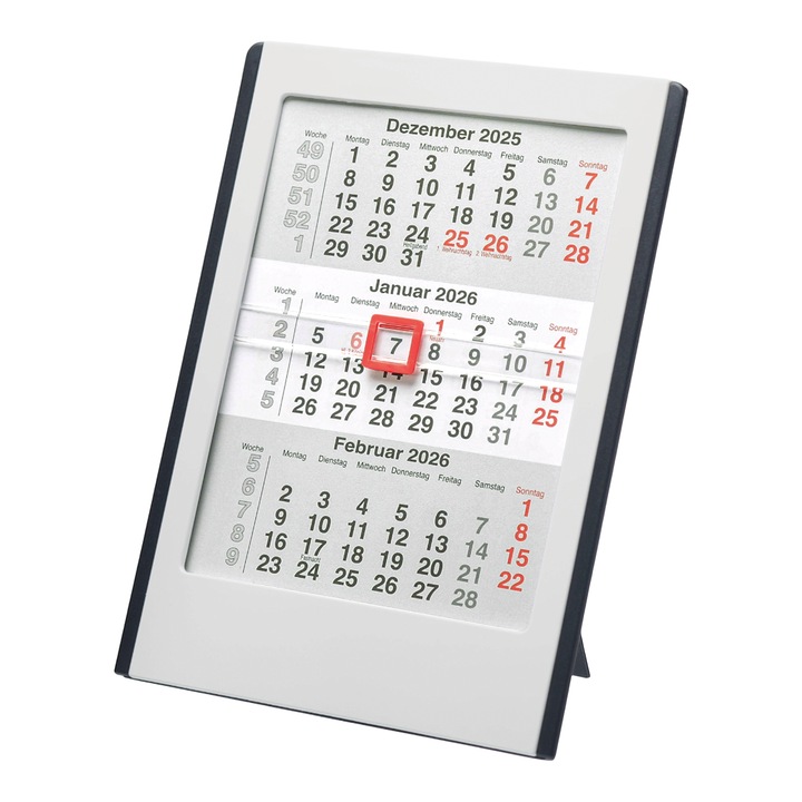 Calendar de birou alb cu negru, 12,6x16,5x0,6 cm, anul 2025-2027