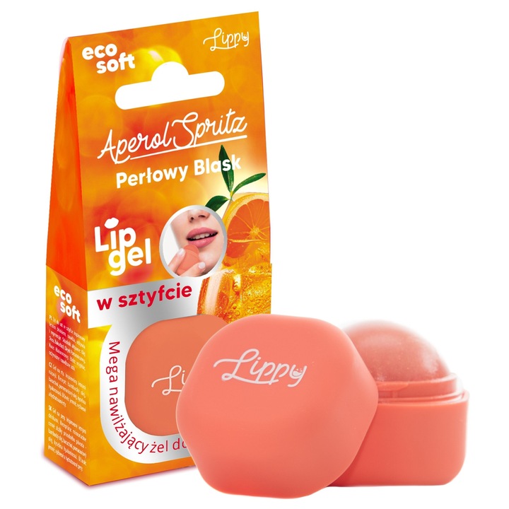 Balsam de buze roll-on, Lippy Eco Soft, Cu nuanta subtila, Aperol Spritz, Hidratant, Hranitor, Protector, Consistenta cremoasa, Efect natural; 6,2 g