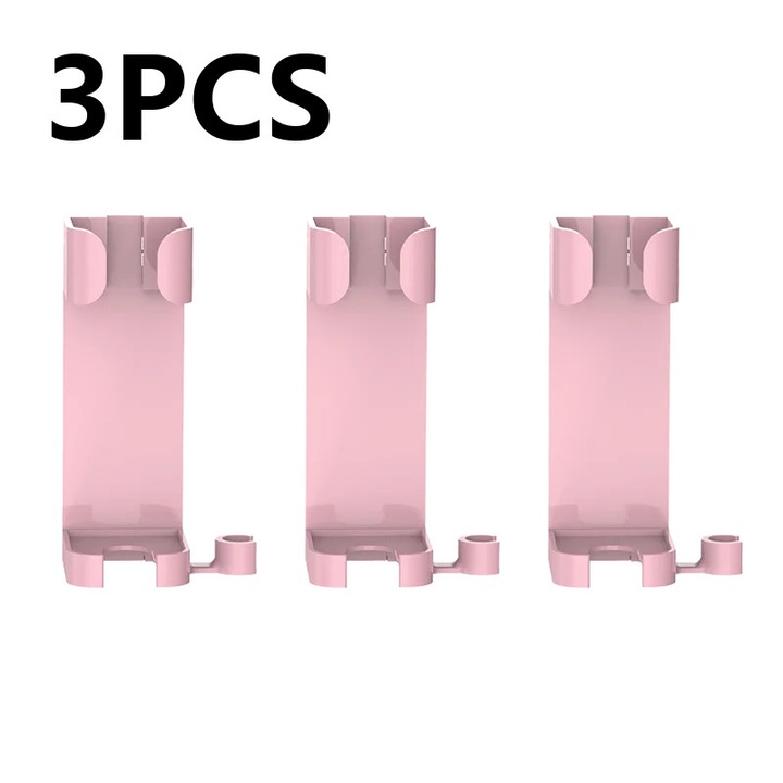 Suporturi pentru unelte de coafat, montat pe perete, material ABS durabil, roz, set de 3 bucati