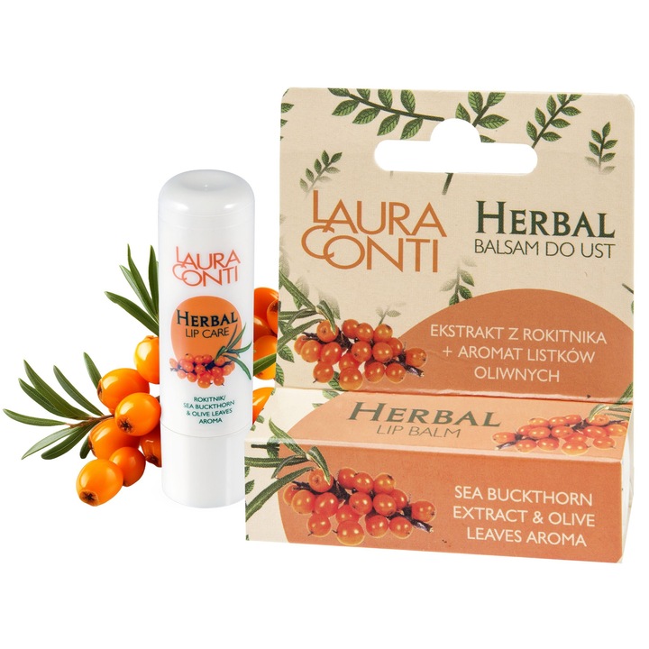 Balsam de buze, Laura Conti Herbal, Ruj protector cu catina, Regenerator intens, Hidratant, Protectie impotriva uscarii, 8,3 g