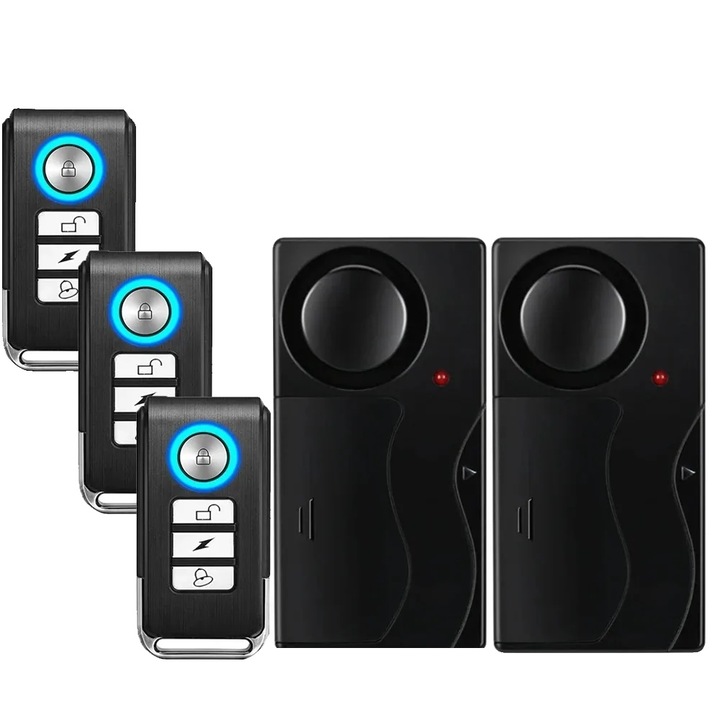 Alarma Antifurt cu Telecomanda, Sensibilitate Ajustabila, 2host 3remote, Multicolor