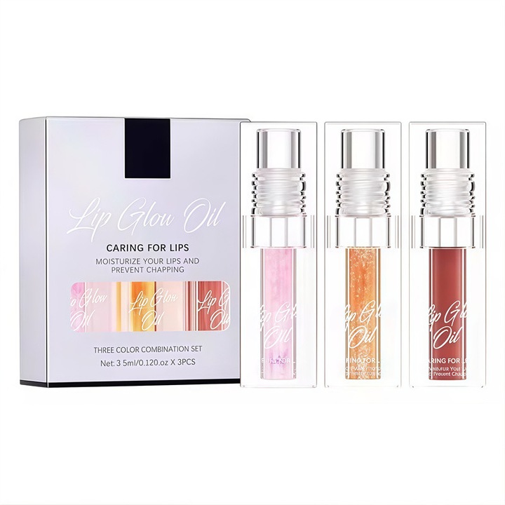 Set ulei de buze, hidratant, rezistent la apa si de lunga durata, set cu 3 piese