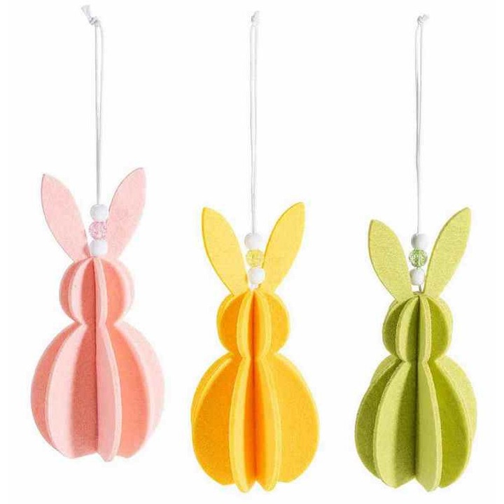 3 db-os textil húsvéti nyuszi figura szett, többszínű, Ø 7 cm x 15 H