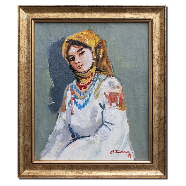 Tablou celebu inramat pictat manual, Portret de tarancuta, 35x30cm ulei pe panza rama din lemn, reproducere Nicolae Grigorescu