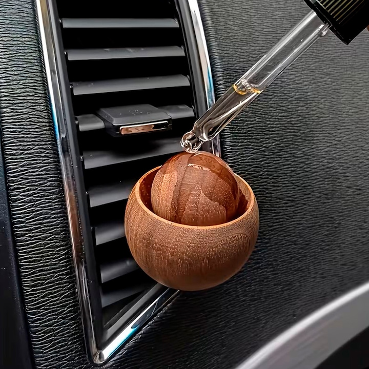 Difuzor Auto Premium din Lemn, Aromaterapie cu Ulei Esential Inclus, Aer Proaspat si Natural