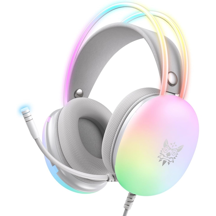 ONIKUMA Casti de gaming K19 cu microfon, Lumina LED, Pentru PC / XBOX / PS, Microfon Noise Cancelling, Zero Ear Pressure, Control Volum, Insertie Metal, Multi Platform, Negru