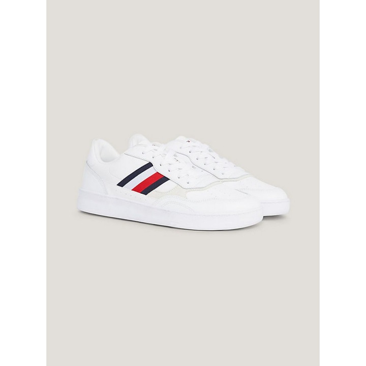 Férfi cipő, Tommy Hilfiger, Court Cupsole Retro, bőr, fehér, újrahasznosított gumi talp, 46 EU