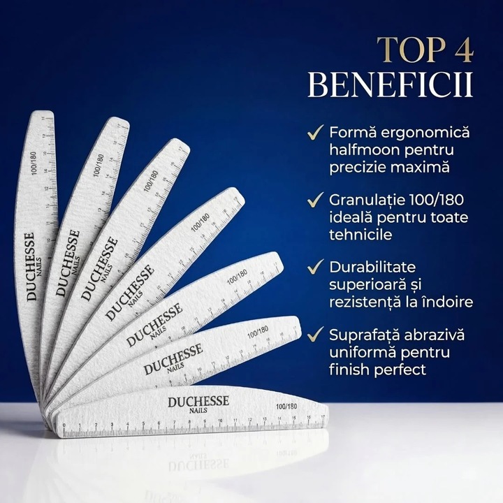 Set 25 Pila Unghii Profesionala, Semiluna, Abrazivitate 100/180