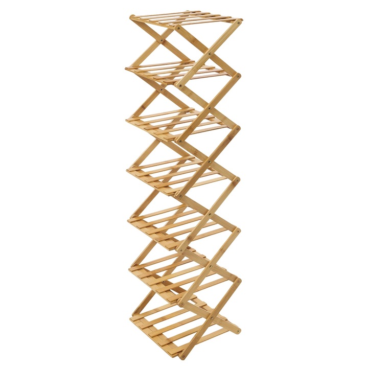 Cipősszekrény, 7 szintes, bambusz szerkezet, barna