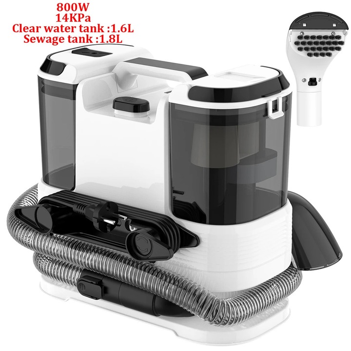 Hordozható szőnyegtisztító, 800W, 14kPa, kompakt kialakítás, tiszta víztartály kapacitása 1.6L, szennyezett víztartály kapacitása 1.8L