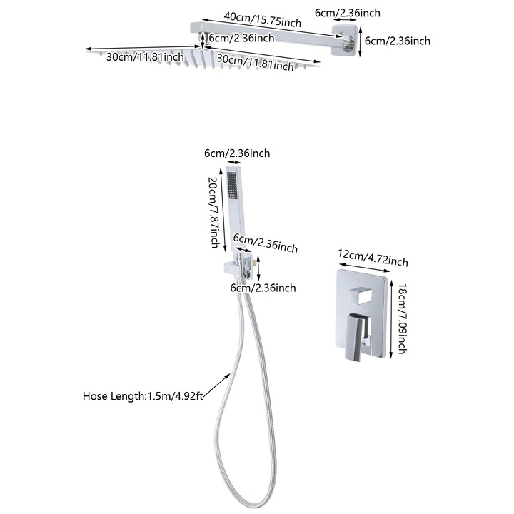 Set dus complet, Sistem de dus, Otel inoxidabil, Finisaj lustruit, Maner cu comutator, Montaj usor, Usor de curatat