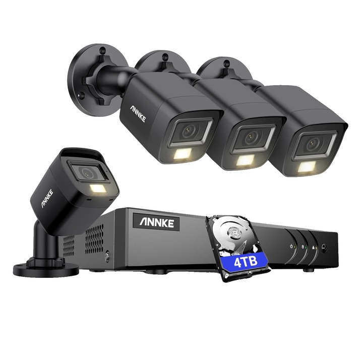 Система за видеонаблюдение, 3K, интелигентно откриване на движение, 4 камери, 4TB