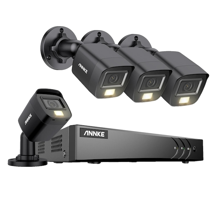 Kit Supraveghere cu 8 Camere, Vedere Nocturna, 8CH DVR, Design rezistent la intemperii, 2 MP, 18m