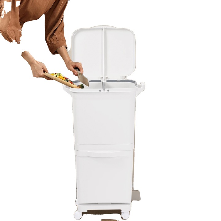 Cos de gunoi, 45L, design modern, 33.4x24.3x79.5cm, 4 roti (2 cu frane)