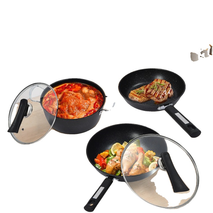 Комплект тигани, висококачествено рафинирано желязо, незалепващо покритие, различни размери