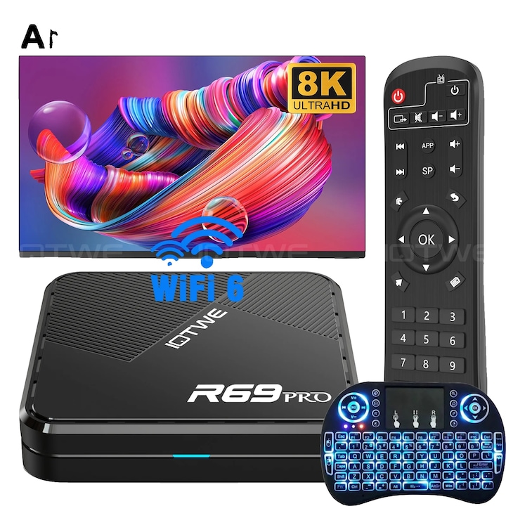 Mediaplayer TV BOX cu Tastatura, 4 GB, 32 GB, 8K, conectivitate Gigabit Ethernet