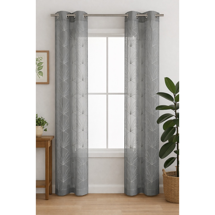 Perdea Mia Gri 140x240 cm, eleganta, fina si semitransparenta, ideala pentru living sau dormitor