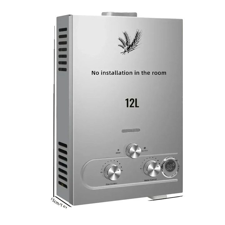 Incalzitor instant, 12L, 24kW, design fara rezervor, eficienta energetica, culoare otel