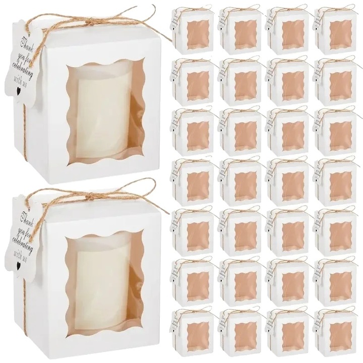 Cutie cadou alba cu fereastra transparenta, set de 20, 8.5x8.5x10cm