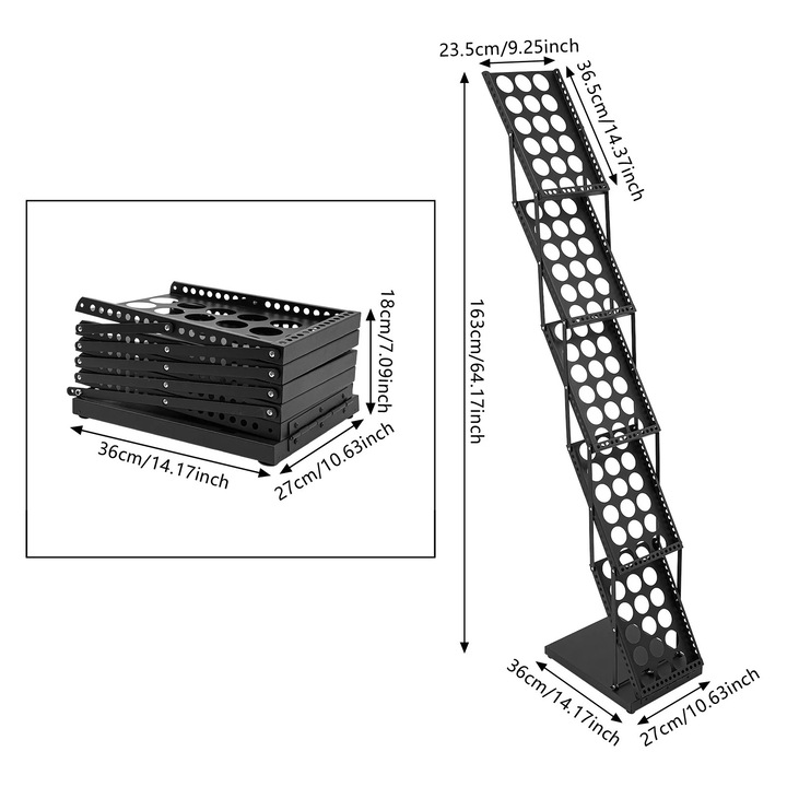 Suport documente, 5 etaje, design pliabil, 36x27x163cm, culoare metalica