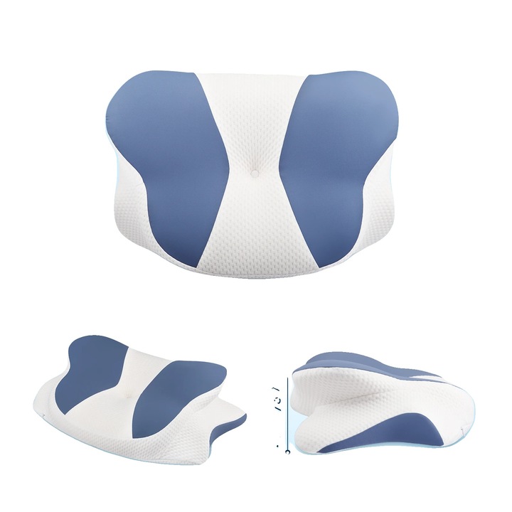 Ergonomikus kontúr párna, memóriahab és latex, kék, állítható, 100x20cm