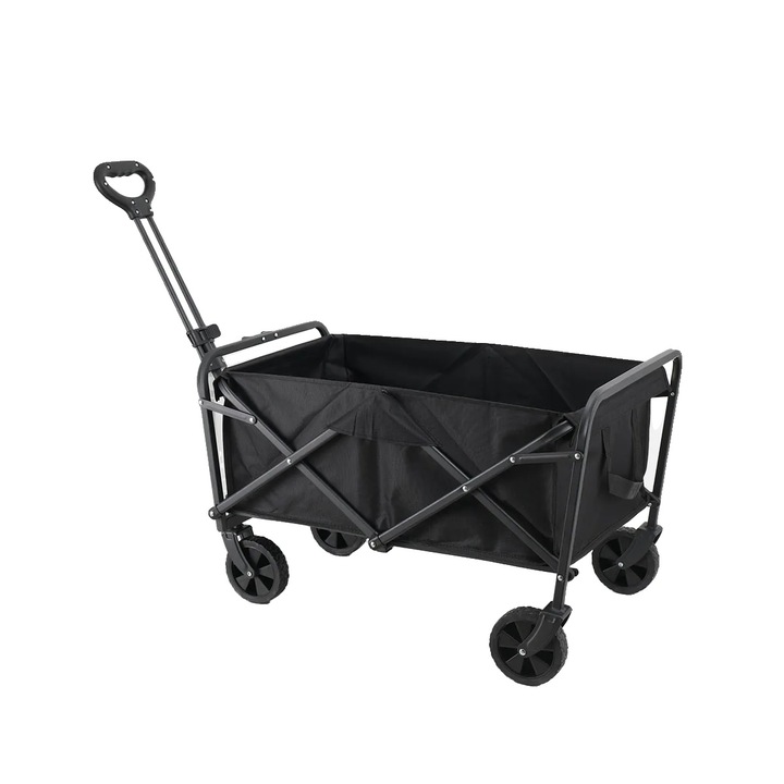 Carucior pliabil pentru utilitati, capacitate maxima 80 kg, dimensiuni 75x50x67-91 cm, roti all-terrain, manere ajustabile, 2 suporturi pentru bauturi.