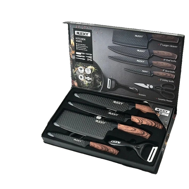 Set de cutite din otel inoxidabil, 6 piese, culoare ciocolata