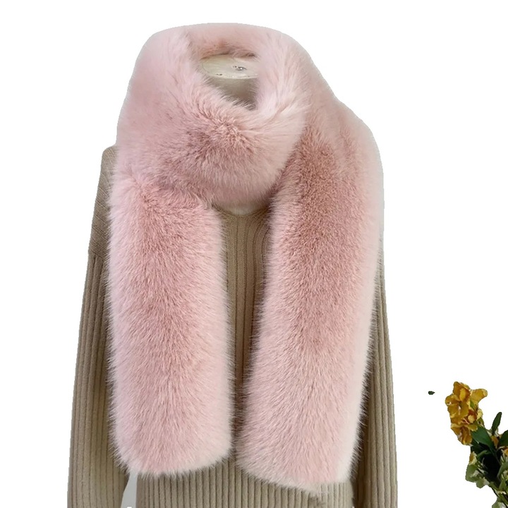 Esarfa din blana sintetica, roz, 180x14cm, design unisex