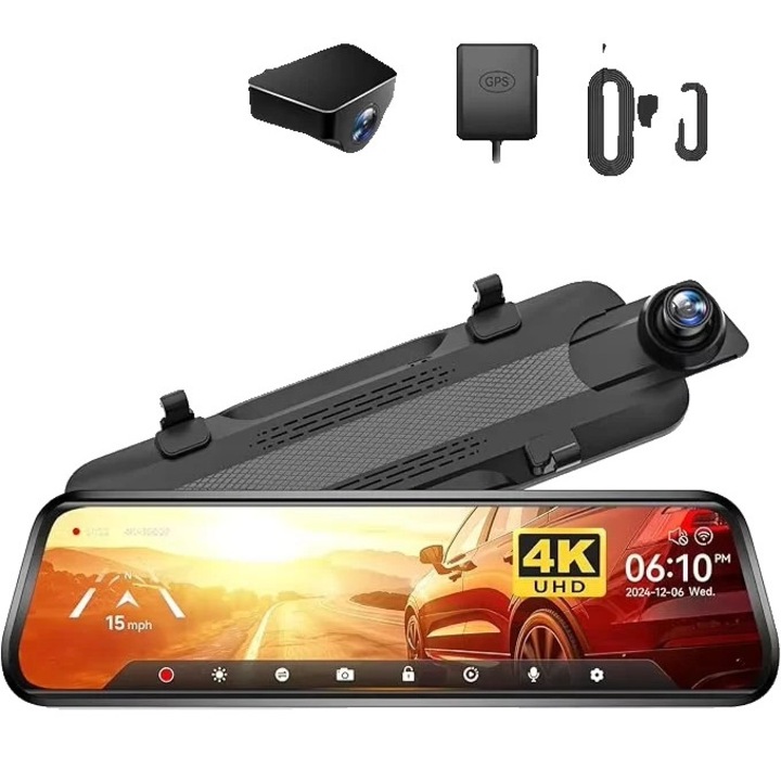 Camera auto DVR, 4K, functie cu doua lentile, set complet, 64G TF inclus, 320x1280mm