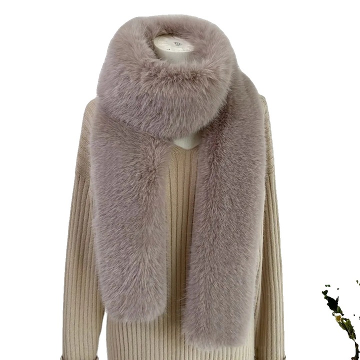 Esarfa din blana sintetica, design unisex, culoare khaki, 180x14cm