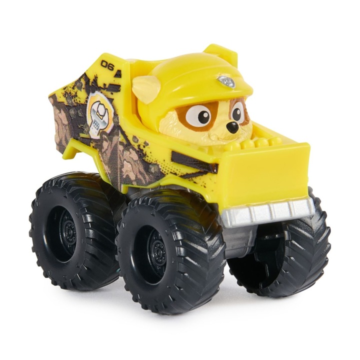 Masina de jucarie metalica Paw Patrol Rubble, galben, 1:55, cu figurina inclusa
