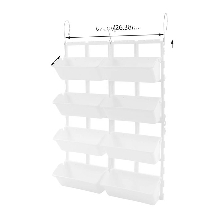 Ghiveci suspendat, 8 ghivece, instalare usoara, alb, 67x106cm