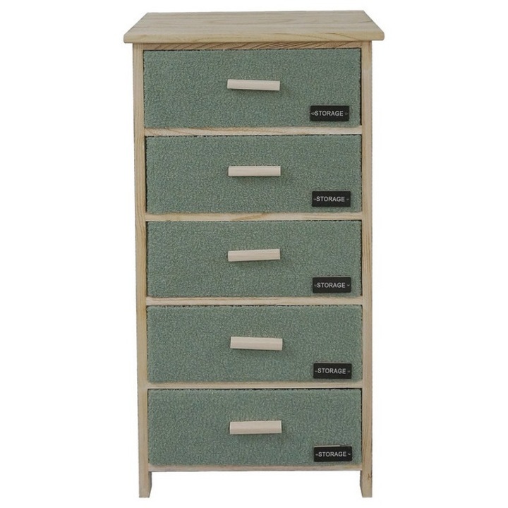 Comoda lemn maro textil verde negru 40 x 29 x 90 cm