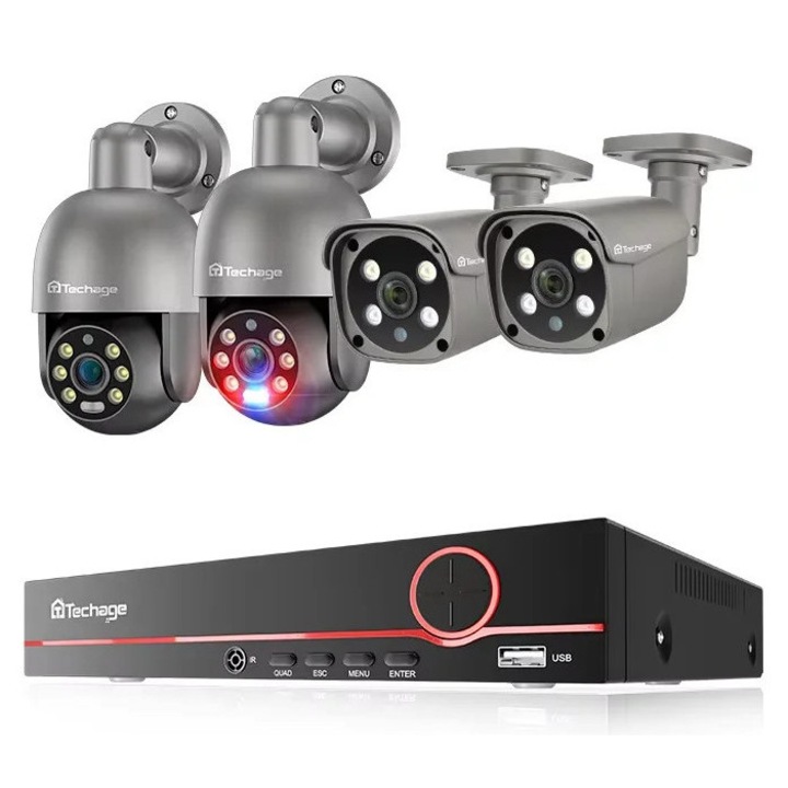 Sistem de supraveghere, 5MP, viziune nocturna, set 8CH NVR cu 4 camere, 1T HDD integrat