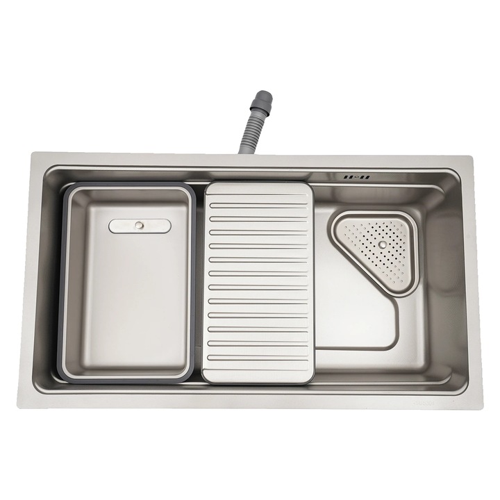 Chiuveta bucatarie, constructie din otel inoxidabil, instalare flexibila, argintie, 76x43x21.6in