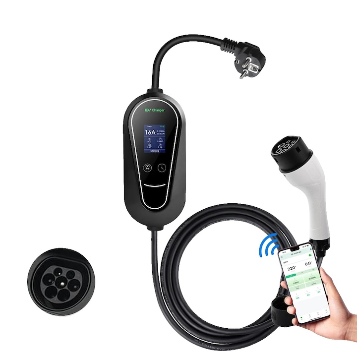 Statie de incarcare vehicule electrice, 3.5 kW, control APP, 16A, 38x38cm, cablu 4.5m