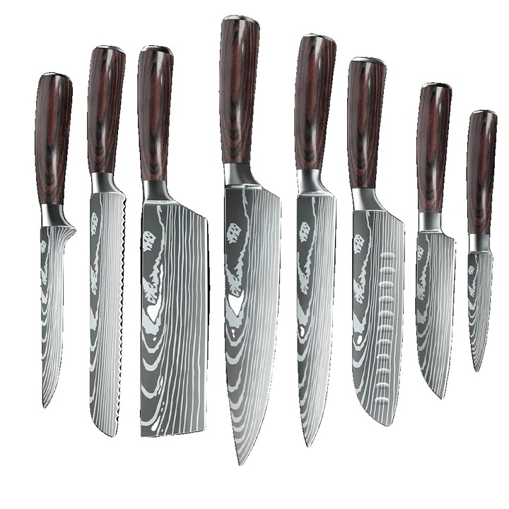 Set de cutite de bucatarie, inox, diverse tipuri, rosu, 20x13cm