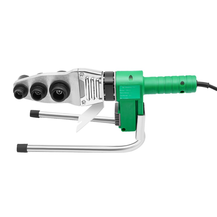 Műanyag csőhegesztő gép, forró olvasztás, 32-es modell, 1500 W, 220 V AC, állvánnyal, PPR/PE/PP/HDPE/PPC csövekhez