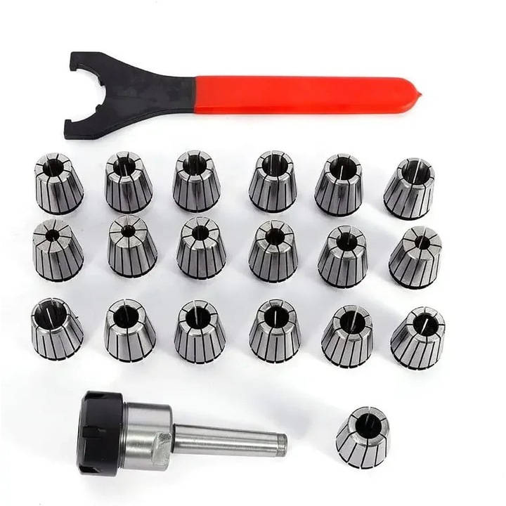 Set pensete elastice, ER32 MK2/MT2 M10, 21 piese, pentru gaurire si filetare, pentru masini de frezat CNC