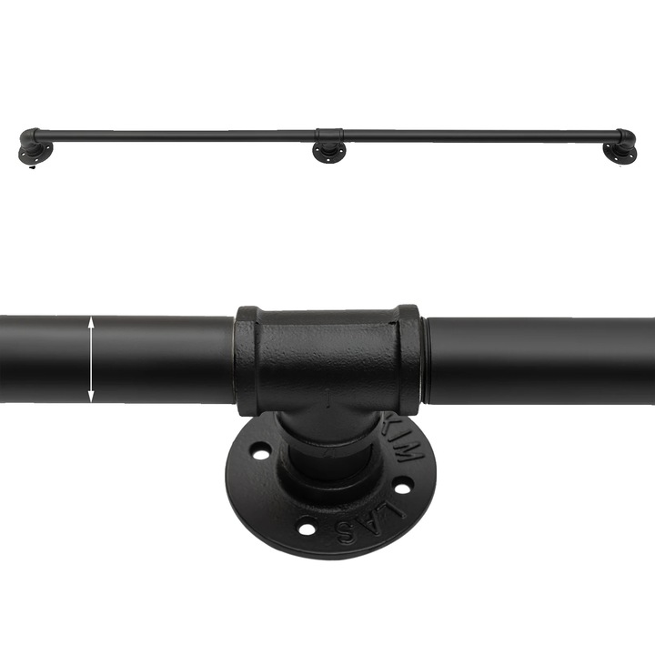 Balustrada pentru scari, fier galvanizat, montare pe perete, 153cm, neagra, design modern