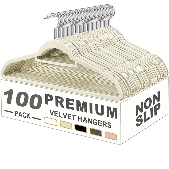 Umerase pentru haine, 100 bucati, design compact, culoare ivory, rotire 360 grade