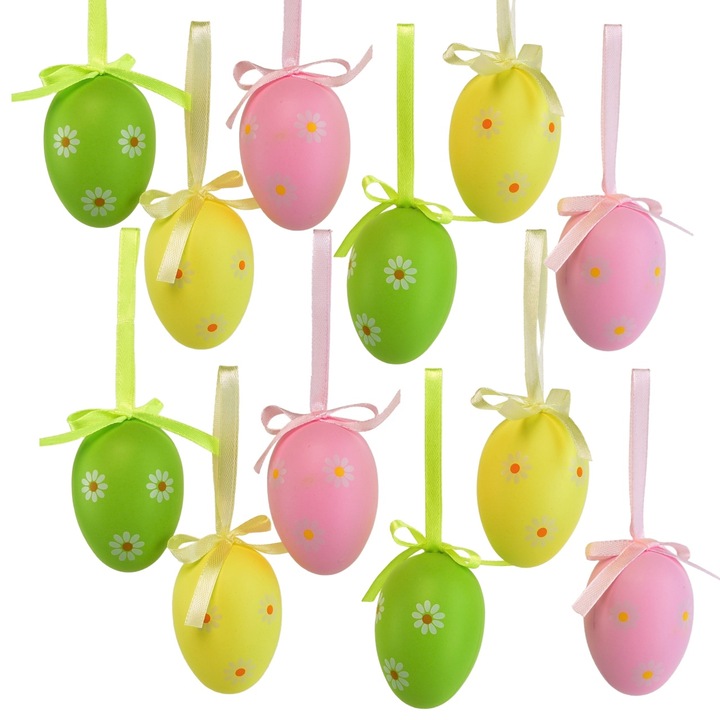 Oua de Paste cu flori 12 bucati, 6x4 cm