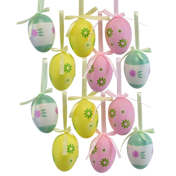 Oua de Paste cu flori 12 bucati, 6x4 cm