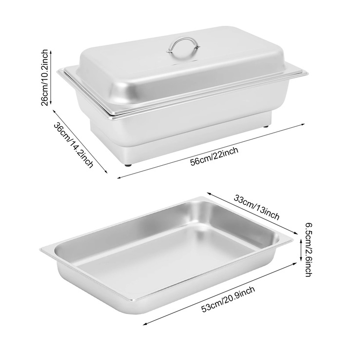 Нагревател за храна за бюфет, електрически Chafing dish, 9 л, цифров дисплей, контрол на температурата, инокс, 1 отделение, оранжев