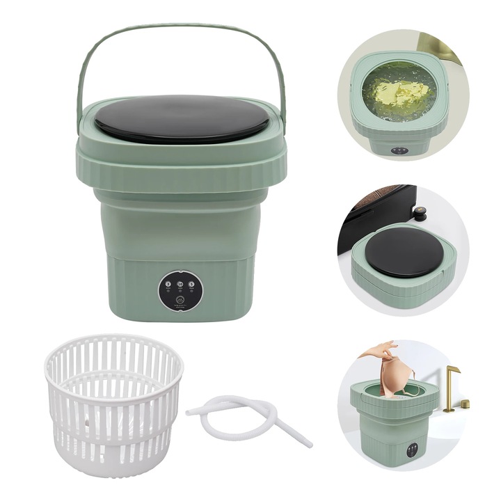 Hordozható, hatékony mosógép, zöld, 6L, 28.5x28.5x30.5cm